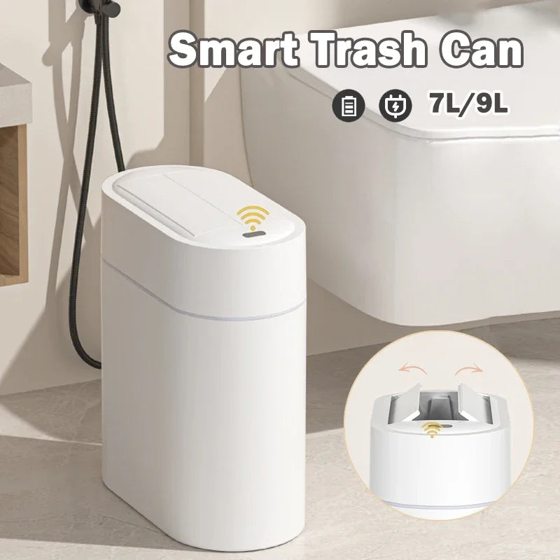 Cubo de basura con Sensor inteligente con tapa, montaje en pared de 7/9L, cubo de basura para el hogar, cocina, inducción automática bidireccional, cubo de basura para inodoro con hendidura estrecha