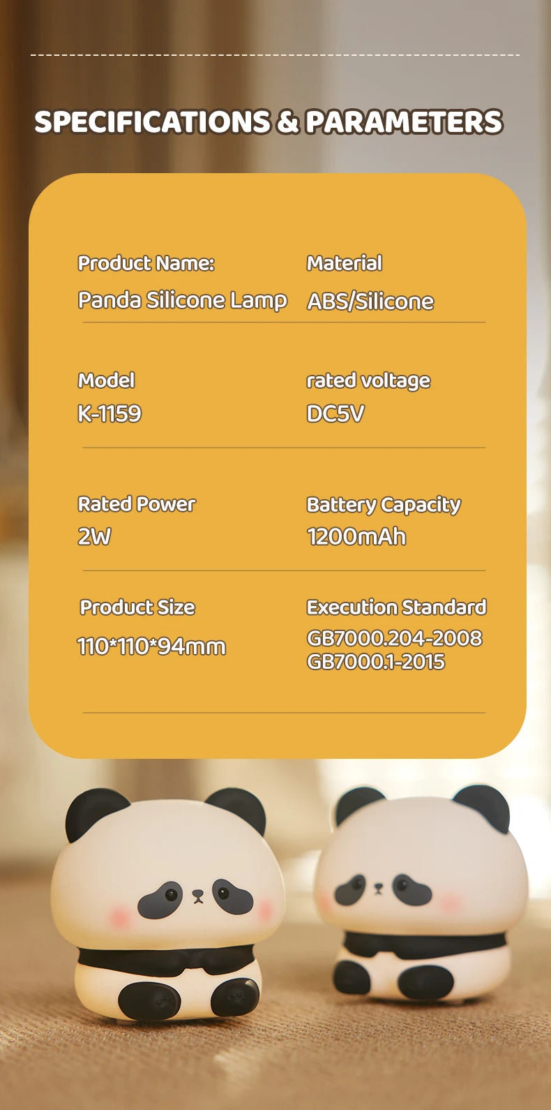 Luz LED nocturna de Panda, bonita luz nocturna de silicona, lámpara de noche táctil recargable por USB, lámpara de sincronización para dormitorio, decoración, regalo para niños