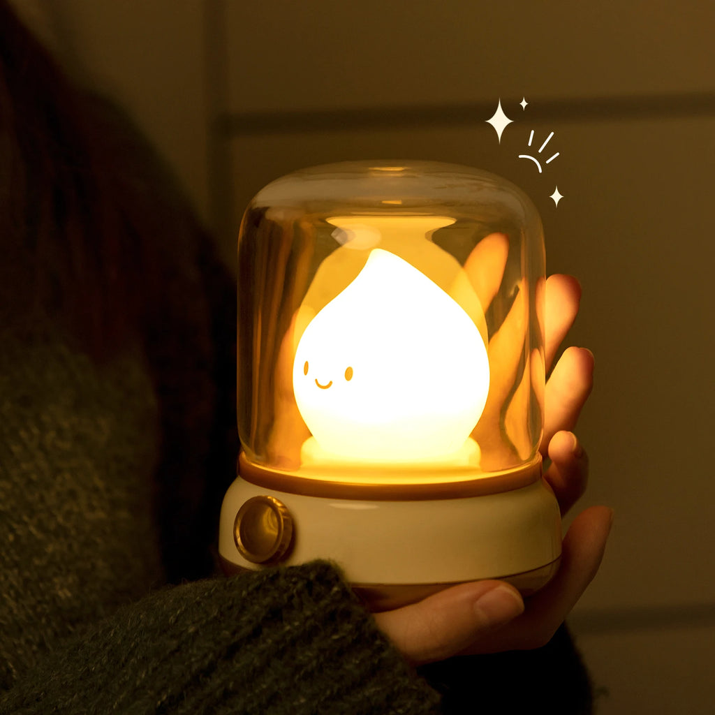 Luz nocturna con forma de vela, bonita lámpara de llama, luz decorativa LED de escritorio, luz nocturna recargable por USB, regalo creativo para dormitorio para niños