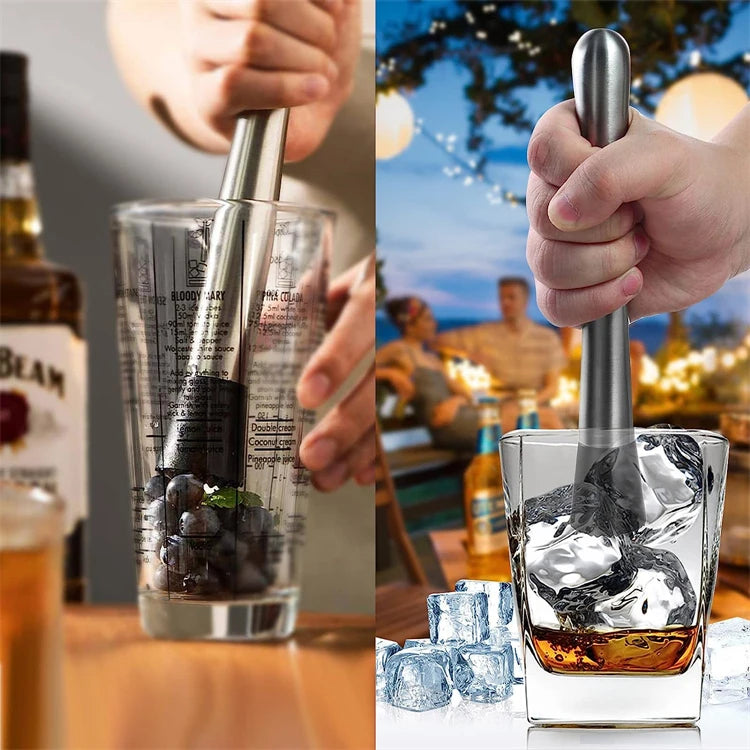 LMETJMA Muddler de cóctel de acero inoxidable de 10 pulgadas y cuchara mezcladora, juego profesional de puddler de cóctel para Bar para mojitos JT201
