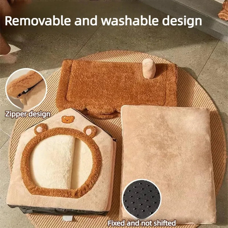 Cama para Mascotas Estilo Casa - Cálida, Lavable y Apta para Todas las Estaciones