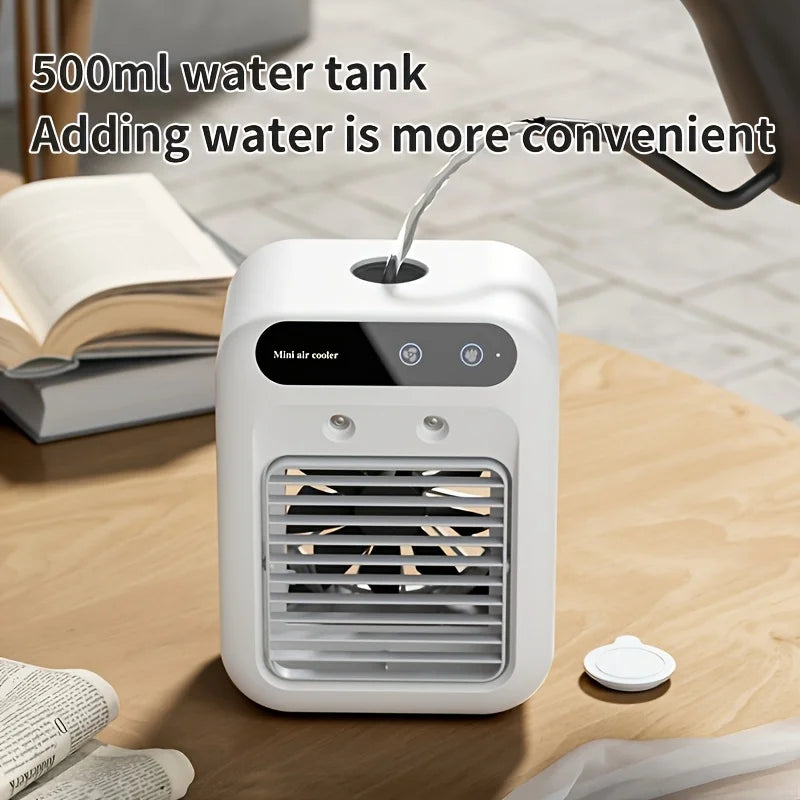 Ventilador humidificador de escritorio USB, tanque de agua, Mini enfriador de aire, dispositivo de refrigeración portátil, batería de litio de 1800mAh, ventilador de operación de bajo voltaje