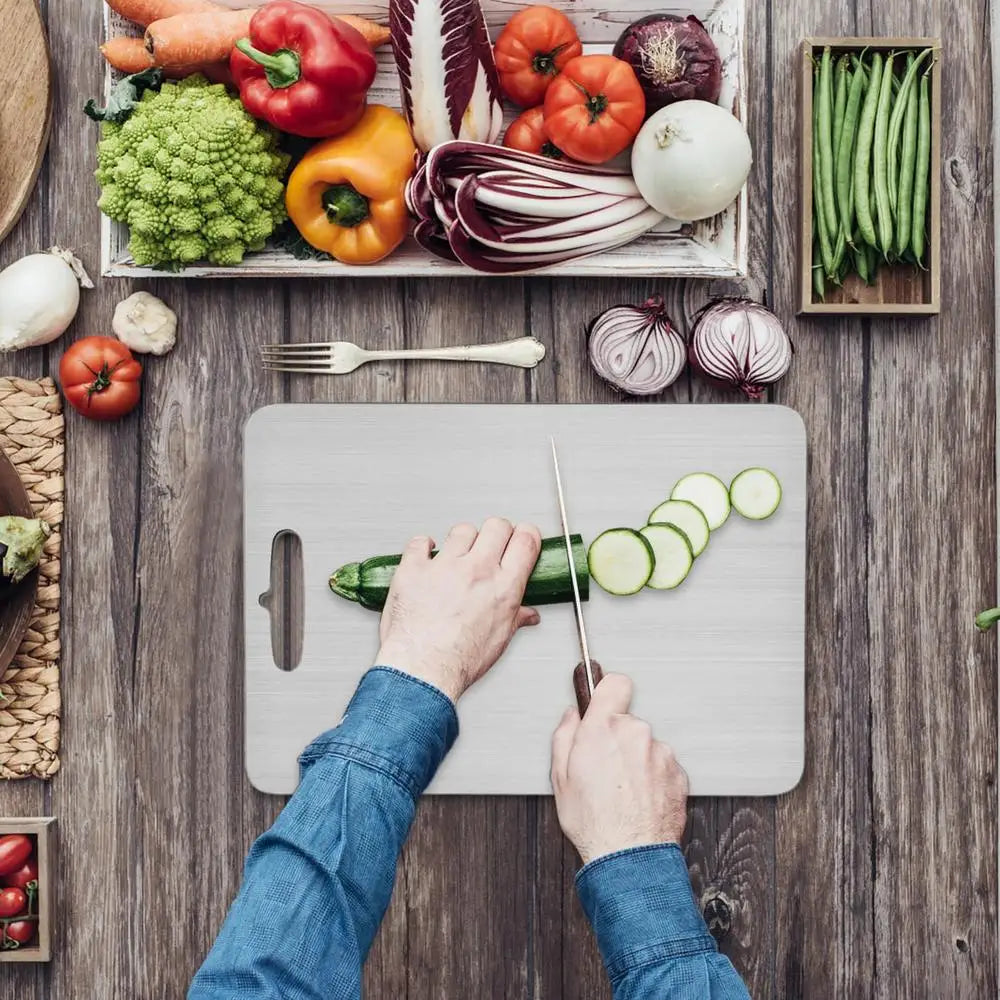 Tableros De Corte De La Cocina Para Placas De Acero Inoxidable 304 Antideslizante Espesado Doble Lado Food Grade Portátil Fruta Y Carne Grado Alimenticio Portátil Engrosado Duradero Antideslizante Ecológico Ligero