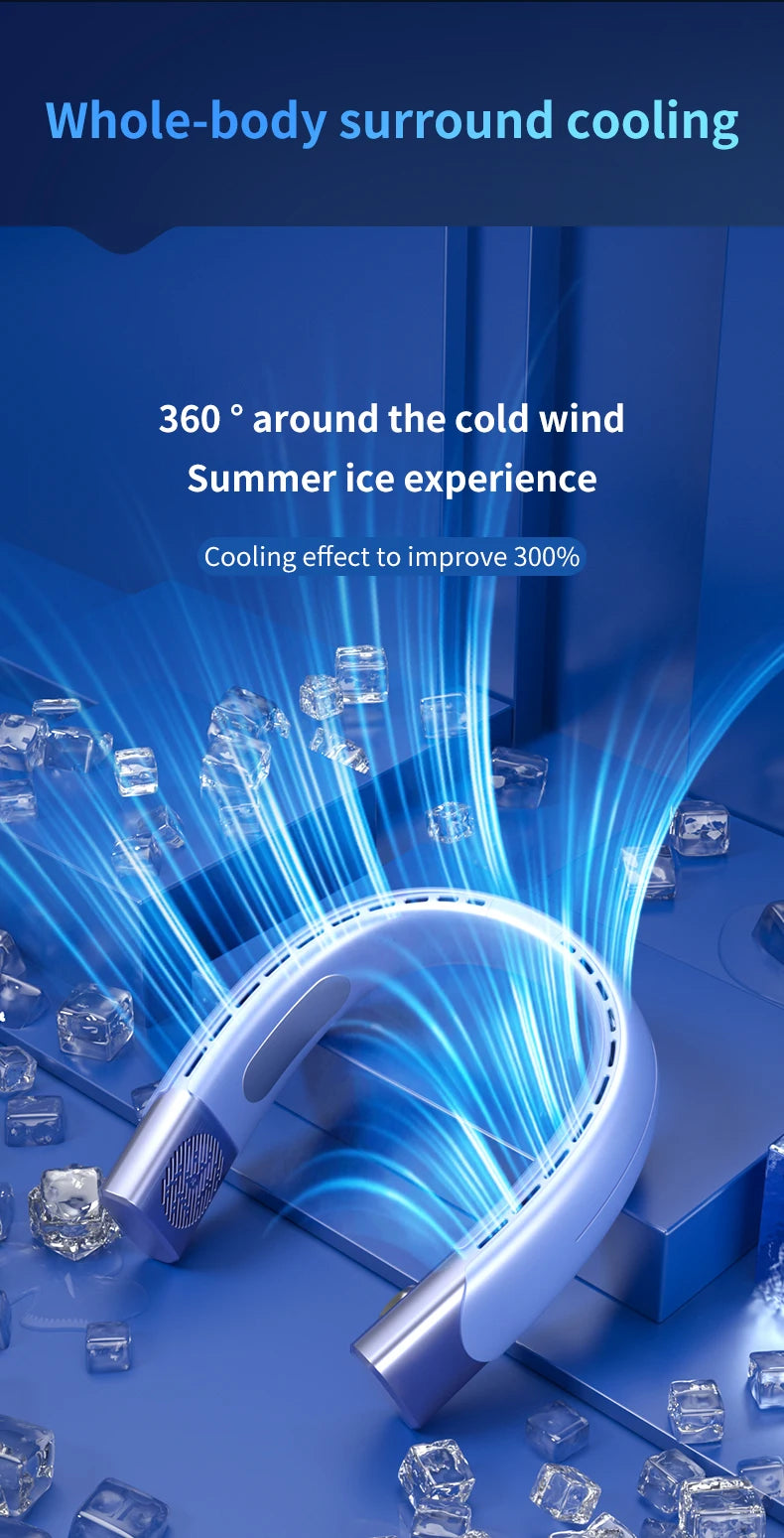 Ventilador de cuello Mini aire acondicionado portátil, Enfriador de aire recargable por USB, 5 velocidades, ventilador eléctrico para exteriores, 5000mAh
