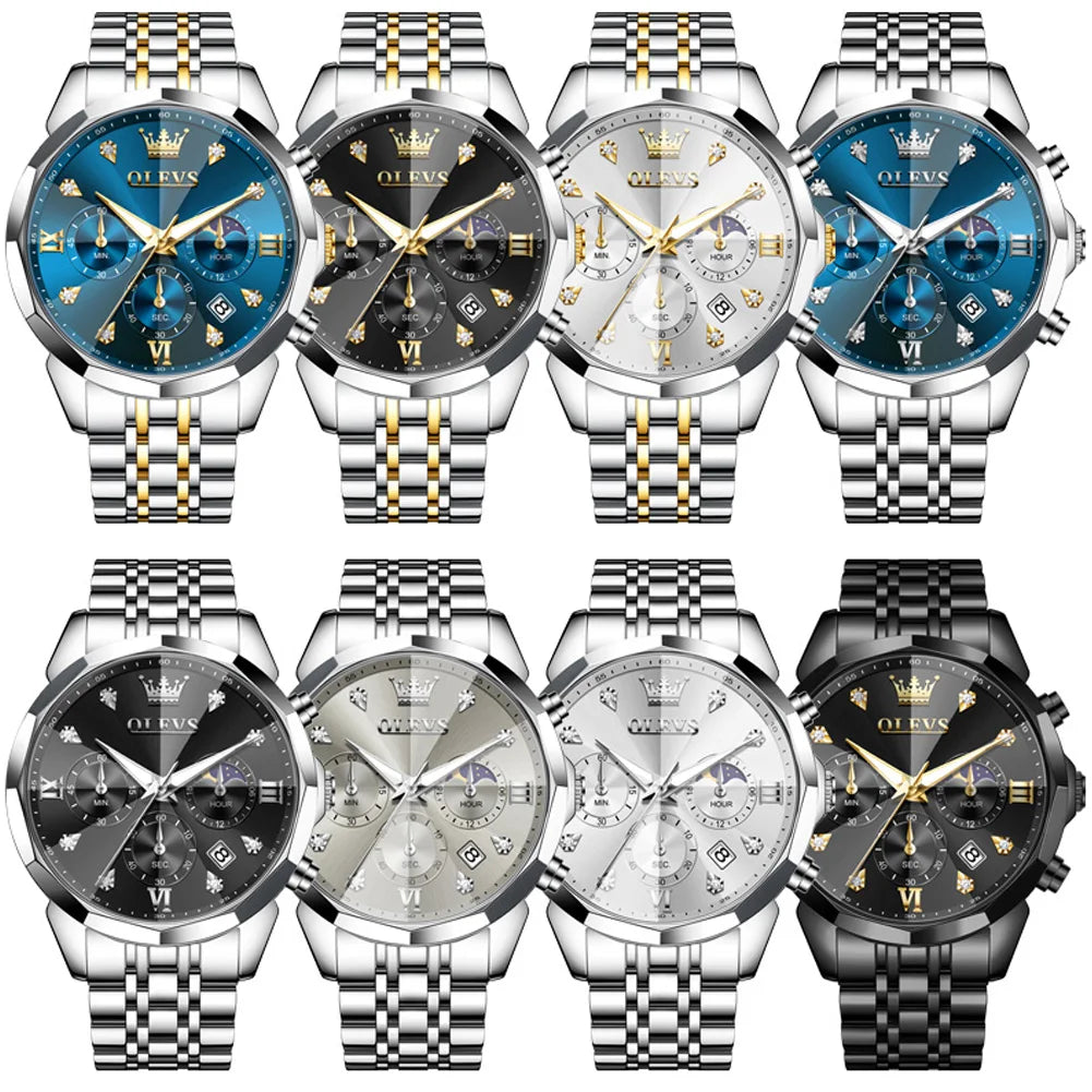 Reloj OLEVS 3670 Cronógrafo para Hombre Fase Lunar Resistente al Agua