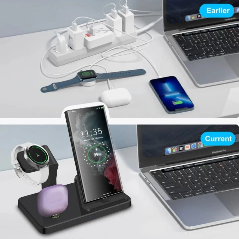Base de Carga Inalámbrica 3 en 1 de 15W para Samsung S26 S25 S24 Galaxy Watch 8/7/6/5/4 Buds Pro4/3 con Puerto Tipo C, Estación de Carga Rápida