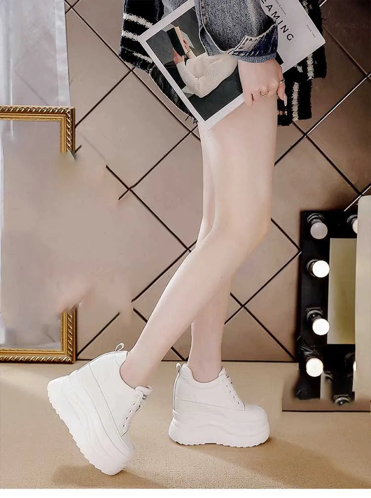 Zapatos deportivos Fujin con plataforma alta de 13 cm, zapatos planos con cuña, zapatillas gruesas, informales, cómodas, de alta gama, para caminar en otoño, 5 pulgadas
