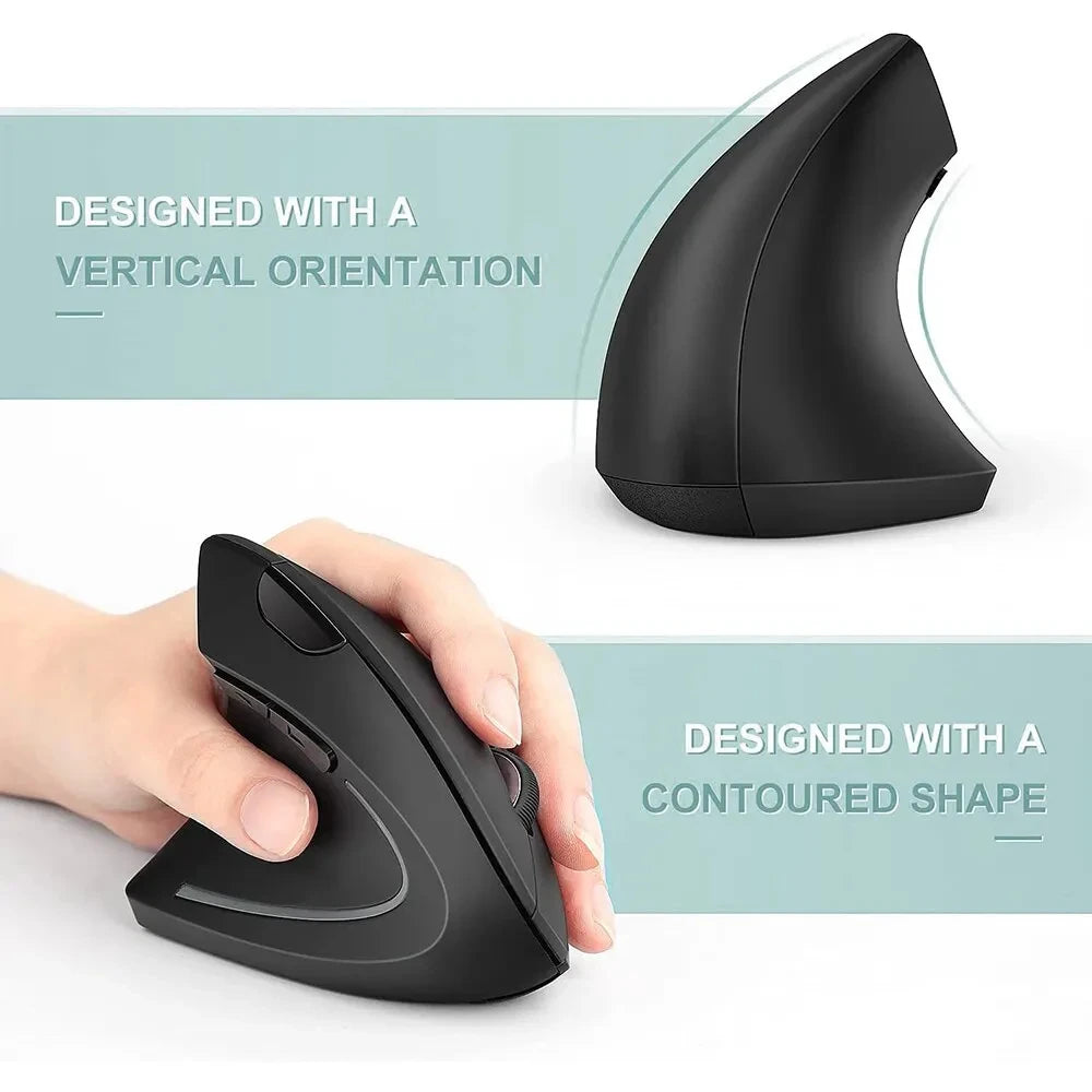 Ratón Vertical Ergonómico Inalámbrico de 2.4GHz HOMEFISH, Ratón Óptico con 3 DPI Ajustables 800/1200/1600 y 6 Botones para Computadora Portátil y PC