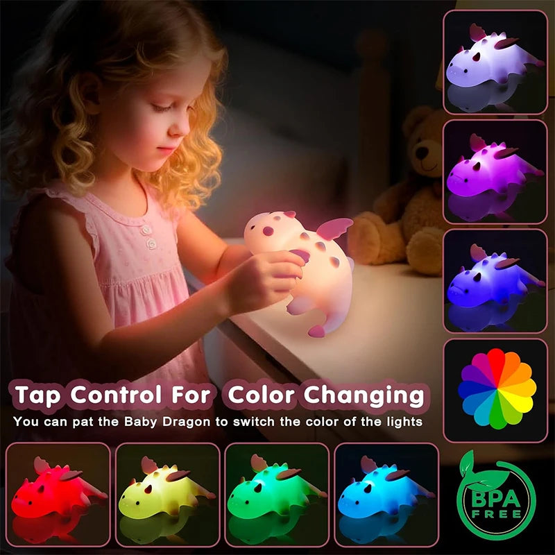 Luz Nocturna de Dragón de Silicona para Niños