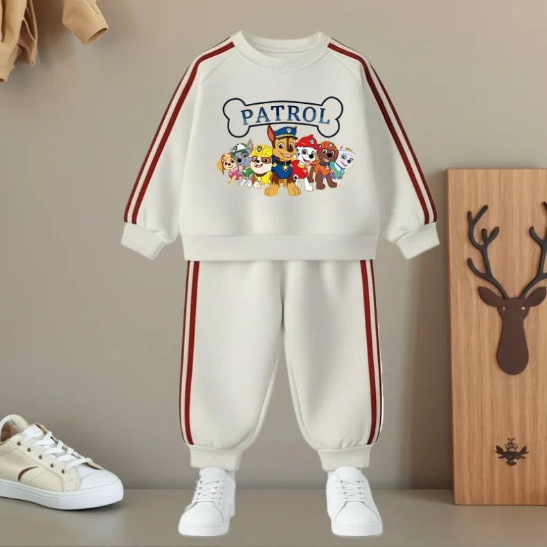 Conjunto de Pantalones Largos con Franjas Laterales para Niños, Primavera 2026, Sudadera Casual con Cuello Redondo y Pantalones, Dos Piezas, Patrulla Canina, Chándal para Niños y Niñas