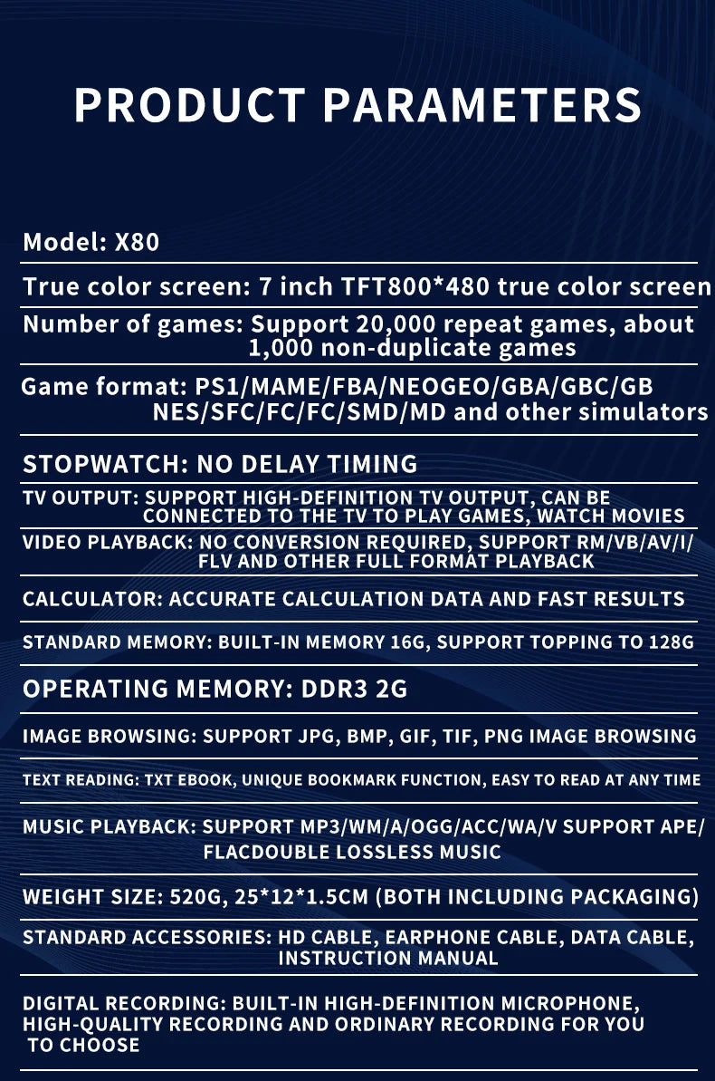 Consola de juegos portátil Coopreme X80, pantalla grande HD de 7 pulgadas, emulador Arcade PS1, nostálgico multifunción, juego portátil clásico PSP