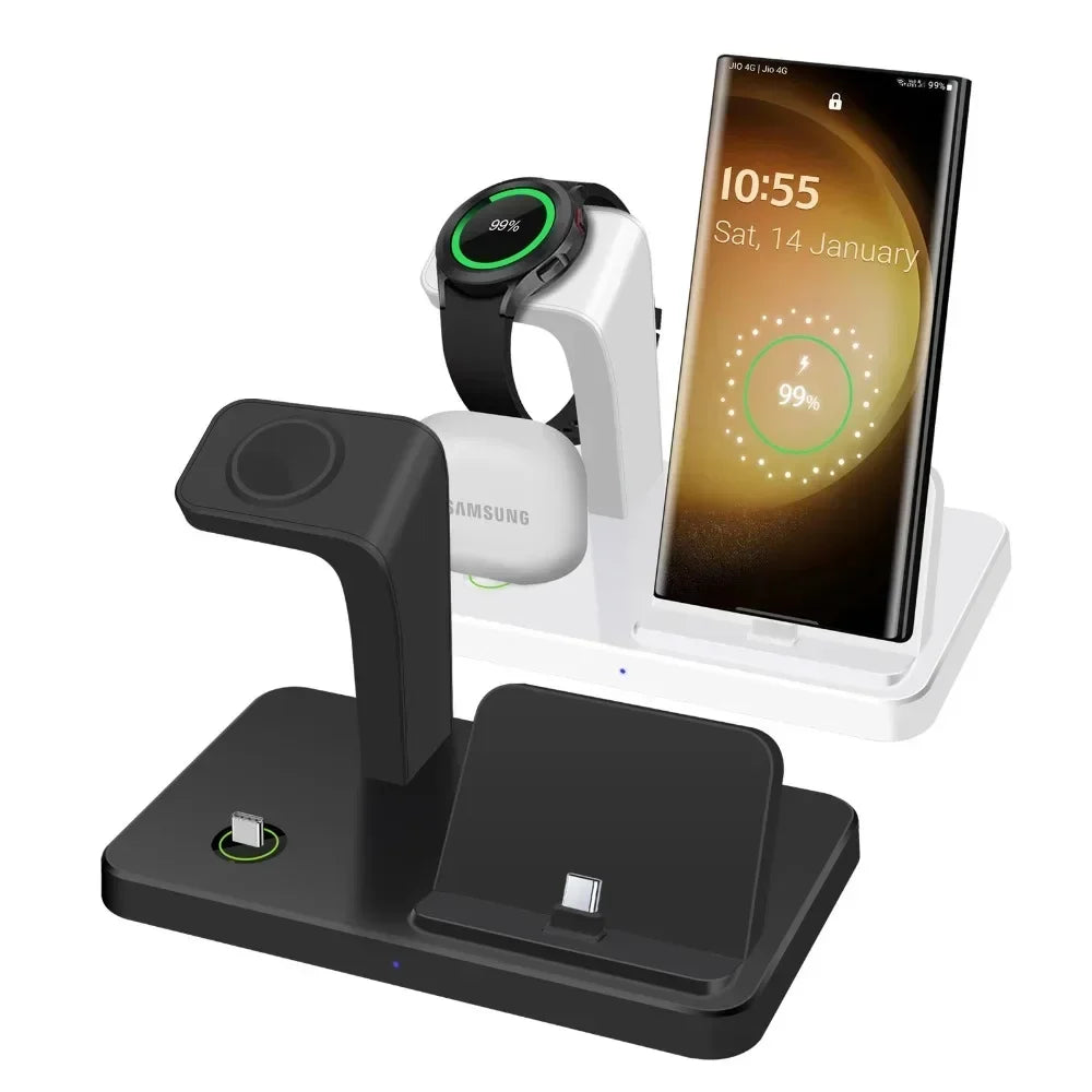 Base de Carga Inalámbrica 3 en 1 de 15W para Samsung S26 S25 S24 Galaxy Watch 8/7/6/5/4 Buds Pro4/3 con Puerto Tipo C, Estación de Carga Rápida