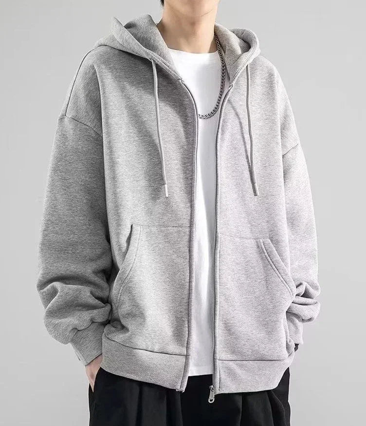Ropa masculina Sudadera sólida negra para hombres Sudaderas con capucha con cremallera completa Invierno Jóvenes En oferta Ofertas Estilo coreano de alta calidad S