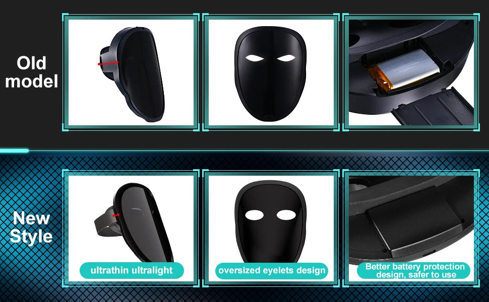 Máscaras Faciales LED Inteligentes Programables con Control por Aplicación Bluetooth, Cambio de Fotos DIY, Máscara LED Luminosa para Fiestas de Halloween