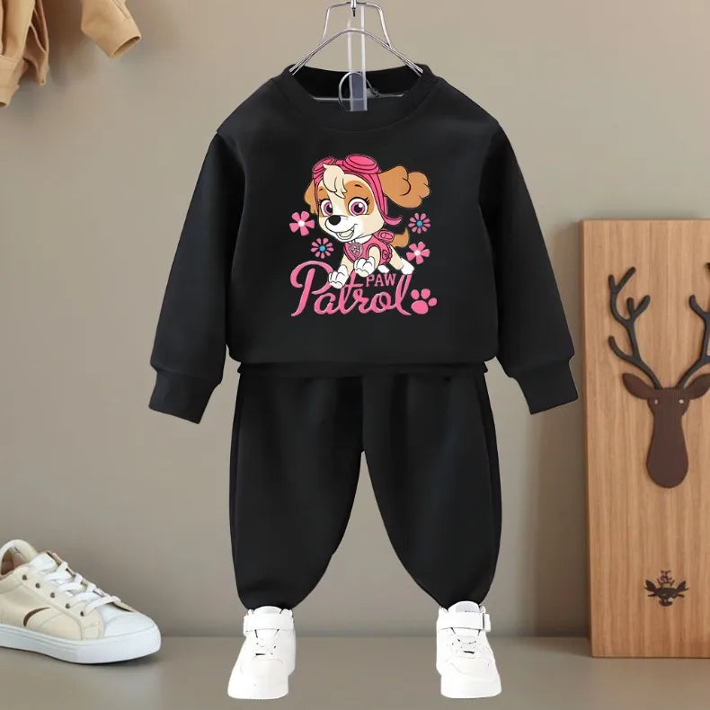 PAW PATROL, sudaderas con capucha y cuello redondo con estampado de dibujos animados para niñas y pantalones largos, conjuntos de dos piezas, sudaderas informales para niños, conjunto de chándal para niños