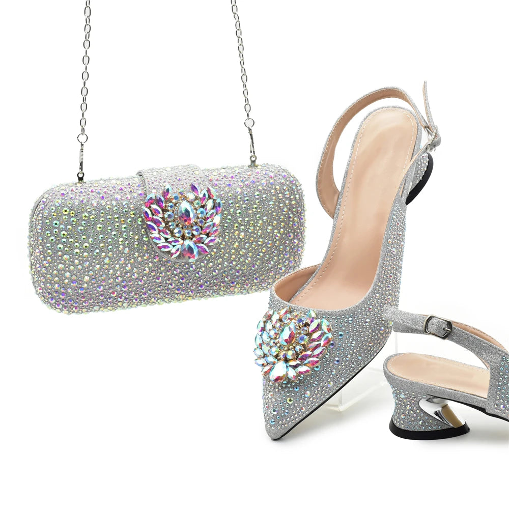 Conjunto Zapatos y Cartera de Fiesta con Strass para Mujer