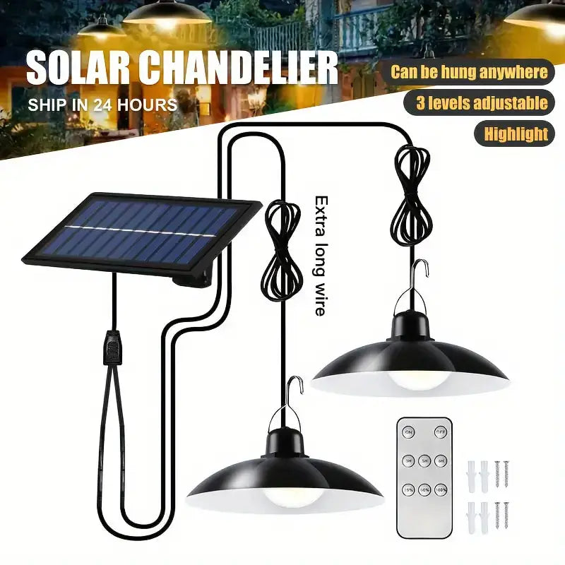 Lámpara colgante Solar de 2/1 cabezal, lámpara remota para exteriores, lámpara de jardín de energía impermeable, cobertizo de jardín interior, LED de Granero con control remoto