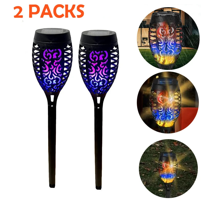 Luces Solares Antorcha Llama Solar RGB 12LED para Jardín Pack x6