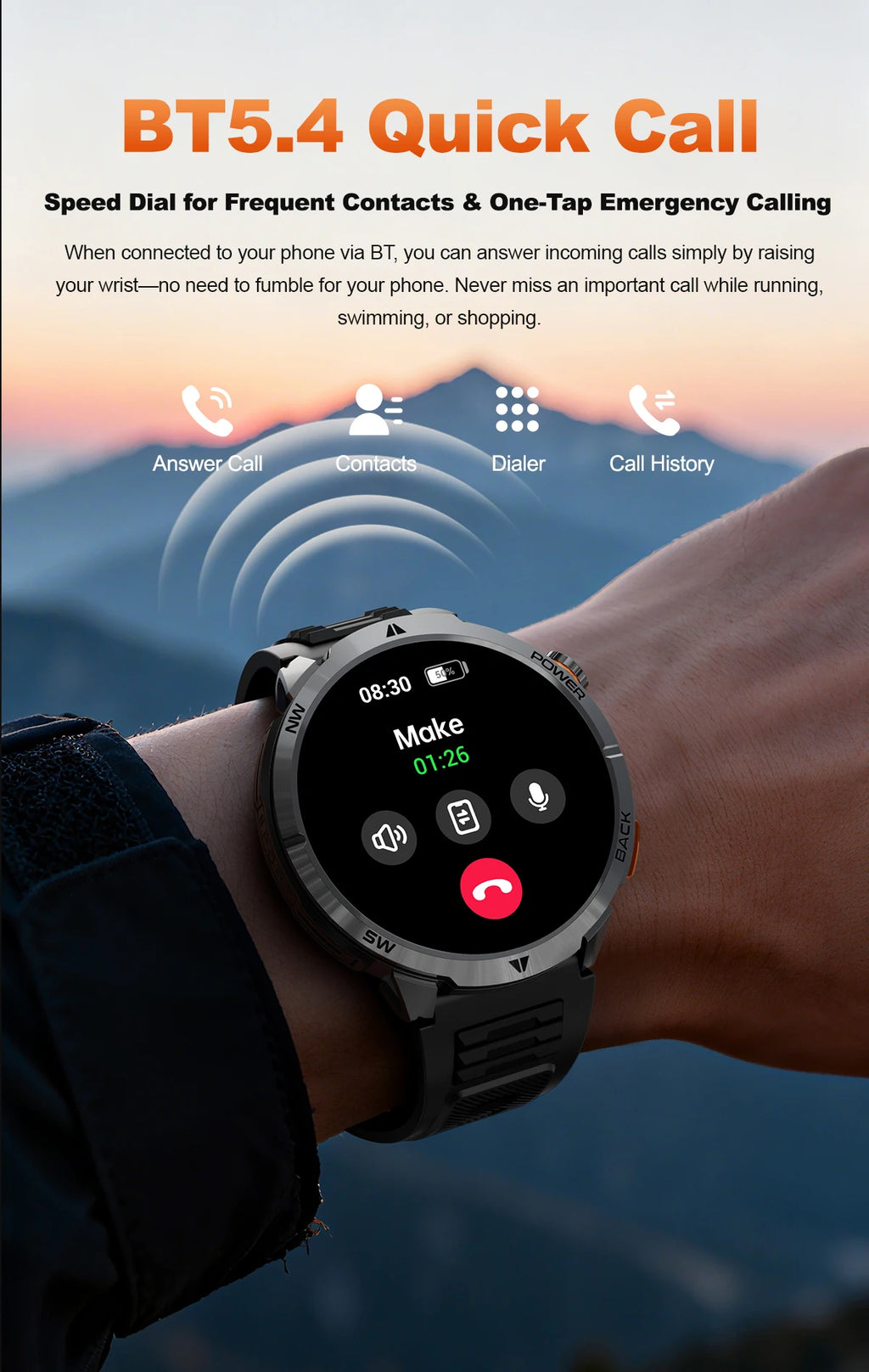 Nuevo Reloj Inteligente T-Rex3 Ultra 2026 con Batería Grande de 1000 mAh, GPS, Resistente al Agua IP68, Linterna LED, Brújula, para Actividades al Aire Libre, Regalo