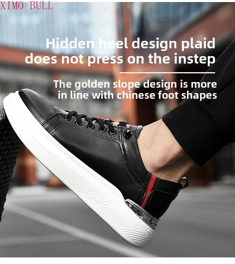 Zapatillas de deporte de cuero genuino para hombres, zapatos con elevador, zapatos invisibles transpirables, zapatillas de deporte casuales de moda para hombres
