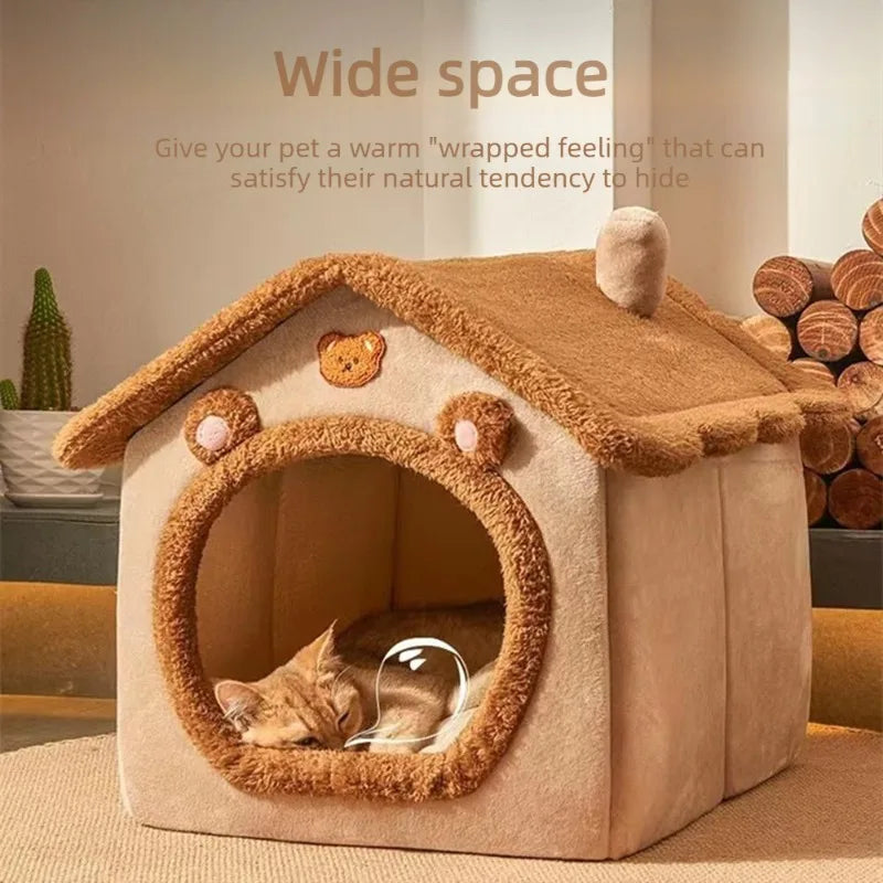 Cama para Mascotas Estilo Casa - Cálida, Lavable y Apta para Todas las Estaciones