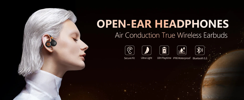 Ortizan i10 auriculares inalámbricos Bluetooth BT5.3 auriculares abiertos deportivos impermeables IPX6 auriculares inalámbricos con micrófono 10H de tiempo de reproducción
