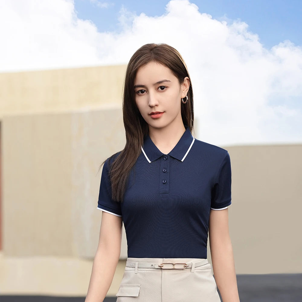 Camiseta de Seda Helada con Cuello Polo para Mujer