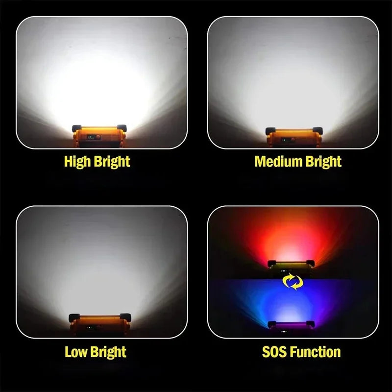 Lámpara de Trabajo Recargable, Reflector LED Solar Portátil con Puerto USB/Magnético/5 Modos de Iluminación, Lámpara de Emergencia para Sitio de Trabajo