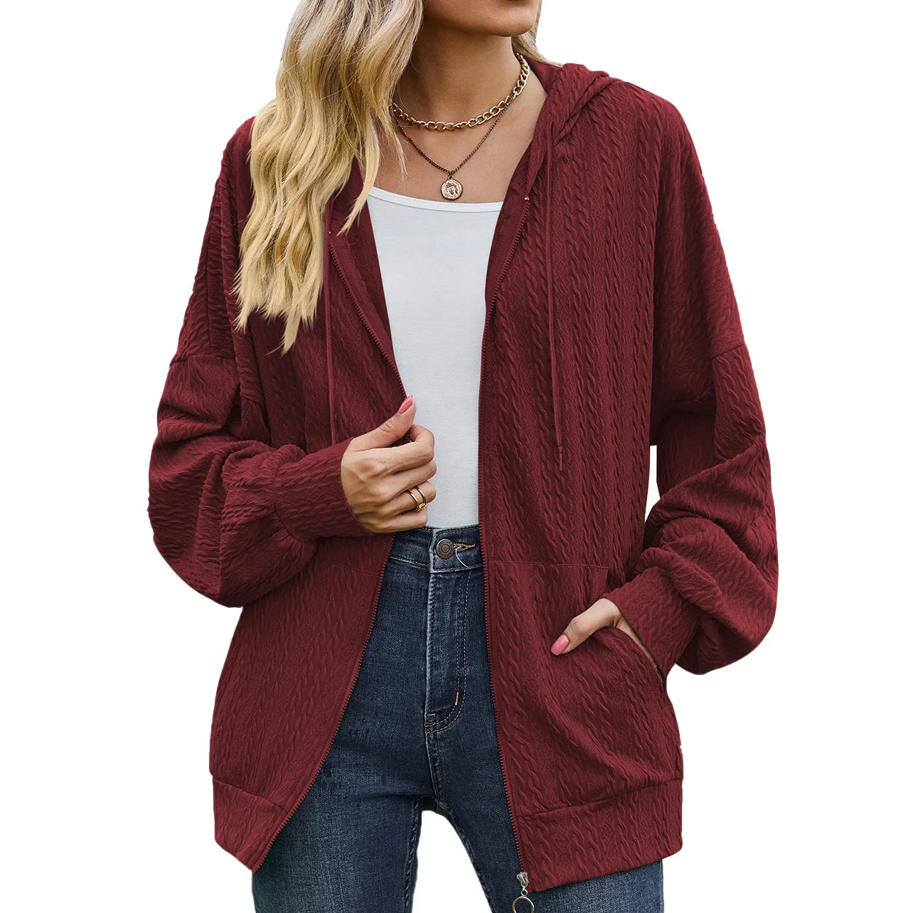 Sudadera con capucha y cremallera para mujer, estilo casual