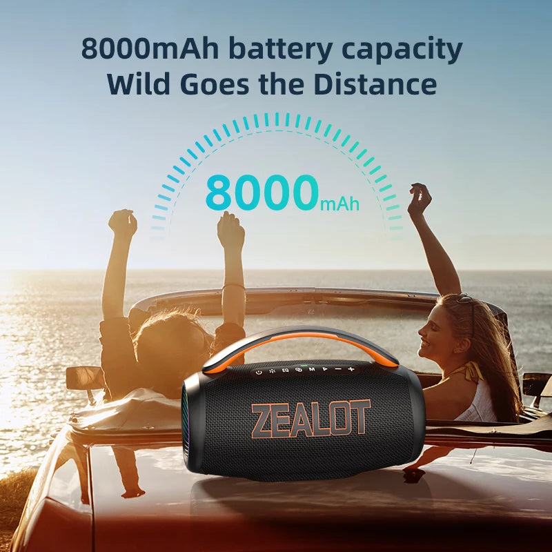 Altavoz Zealot-P12 Altavoz Bluetooth portátil de 60 W con IPX6 resistente al agua, mango cómodo, iluminación controlable, TF, USB