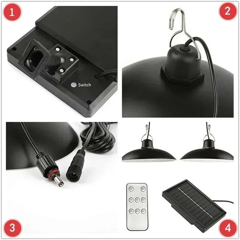 Lámpara colgante Solar de 2/1 cabezal, lámpara remota para exteriores, lámpara de jardín de energía impermeable, cobertizo de jardín interior, LED de Granero con control remoto