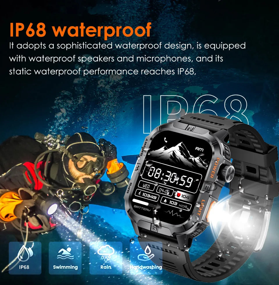 Reloj Inteligente Militar con GPS, LED, Brújula e IP68