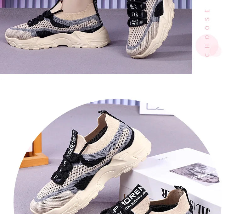 Zapatillas gruesas 2025, zapatos informales para mujer, zapatos deportivos transpirables de malla de aire para primavera y otoño, zapatos para correr de suela blanda para mujer