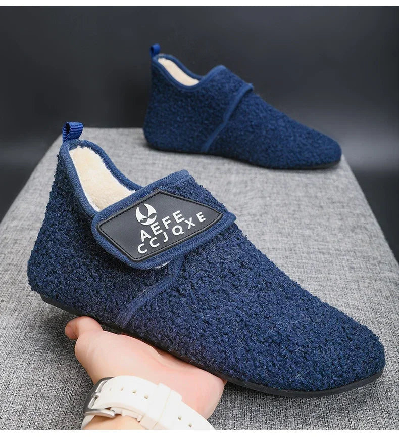YRZL zapatos de algodón de invierno para hombre, zapatillas ligeras sin cordones cálidas, mocasines de algodón de felpa para dormitorio y hogar, zapatos cálidos de invierno para hombre