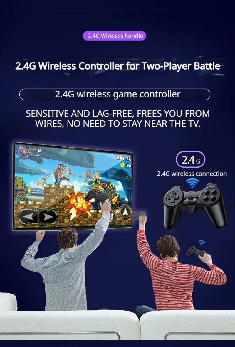 Consola de Videojuegos Retro 4K HD Game Stick Lite con Dos Controles Inalámbricos 2.4G, Plug & Play, con Juegos Clásicos Integrados