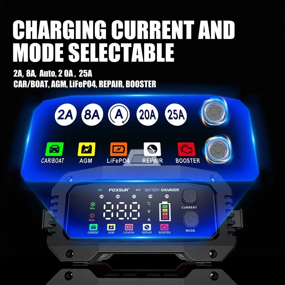 Cargador de Batería Inteligente 25A/15A | 12V-24V | GEL AGM LiFePo4