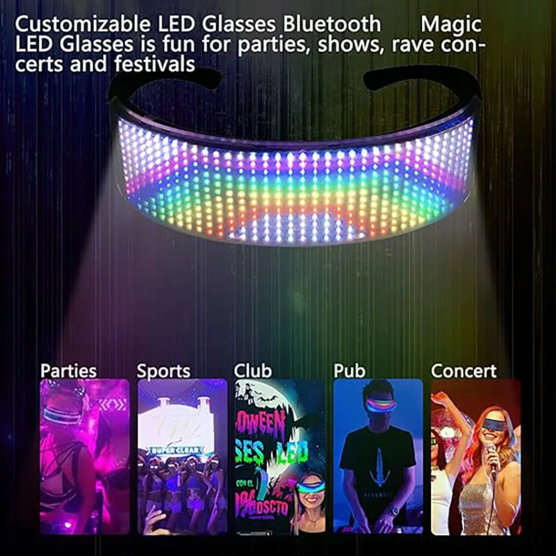 Gafas LED con luz brillante, pantalla programable con aplicación Bluetooth, gafas luminosas Rgb para fiesta, cumpleaños, Halloween