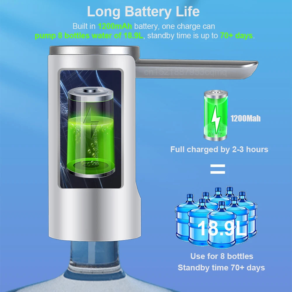 Bomba dispensadora de agua eléctrica para garrafón de 19 litros, recargable USB
