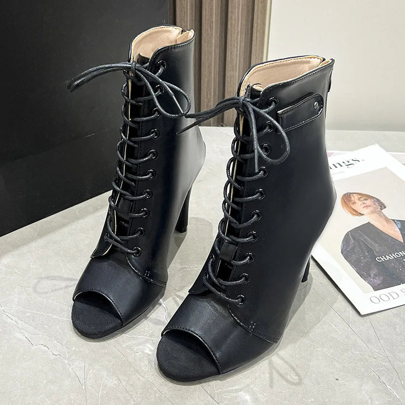 Sandalias de Tacón Alto para Mujer con Cordones y Punta Abierta