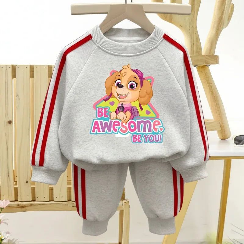 Chándal informal con estampado de Paw Patrol para niña, sudaderas con capucha y pantalones largos con cuello redondo, conjunto de pantalones a rayas laterales de dos piezas para niño 2026