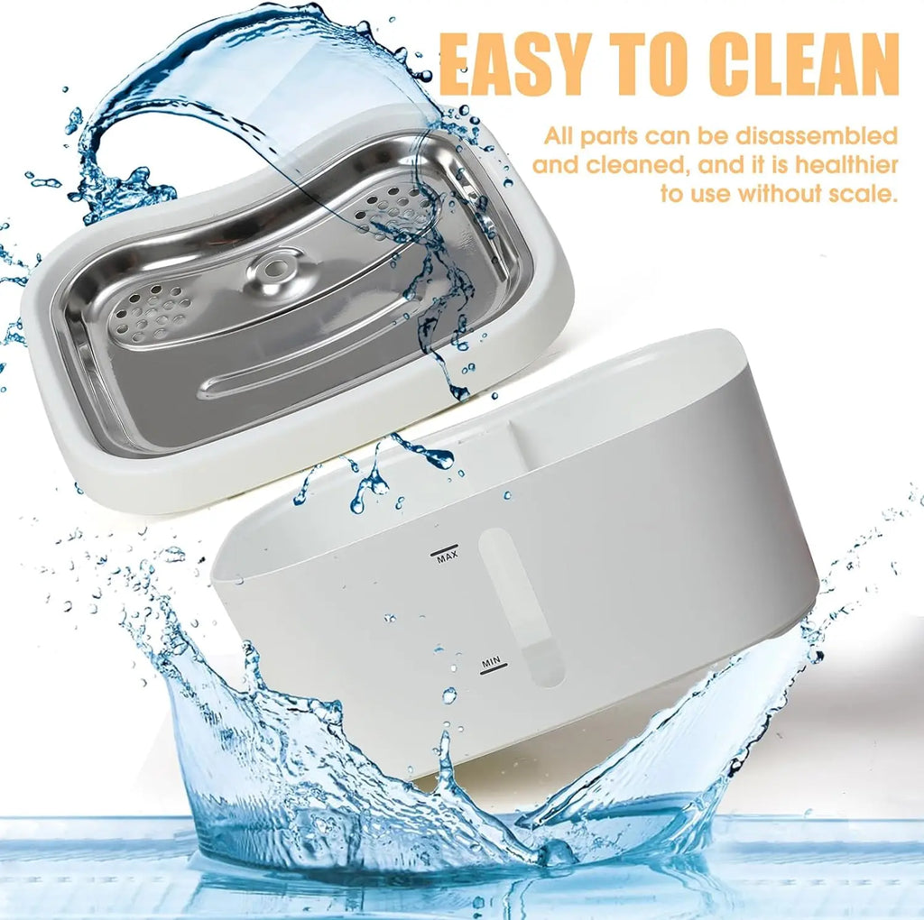 Fuente de agua para gatos de 2,5l/84oz, dispensador automático de agua para mascotas con bandeja de acero inoxidable, dispensador de agua potable silencioso para perros y gatos