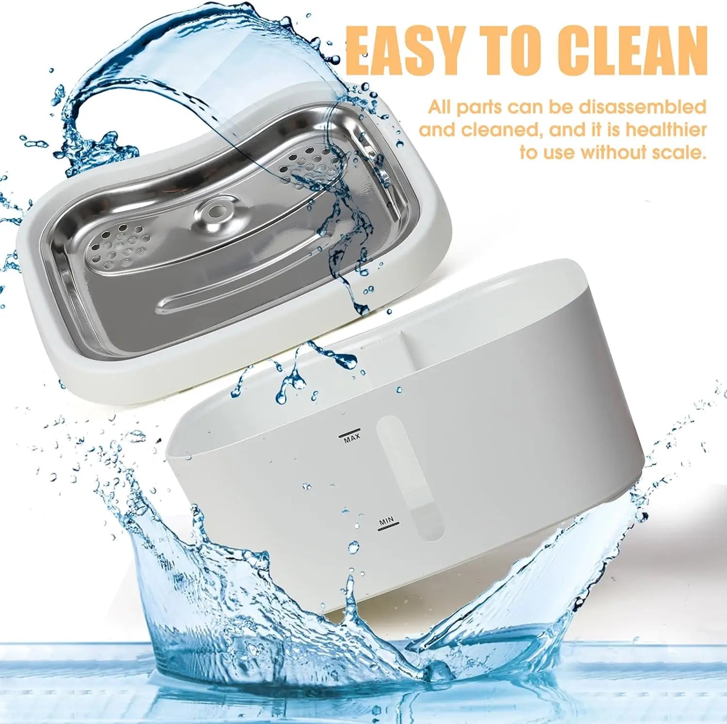 Fuente de agua para gatos de 2,5l/84oz, dispensador automático de agua para mascotas con bandeja de acero inoxidable, dispensador de agua potable silencioso para perros y gatos