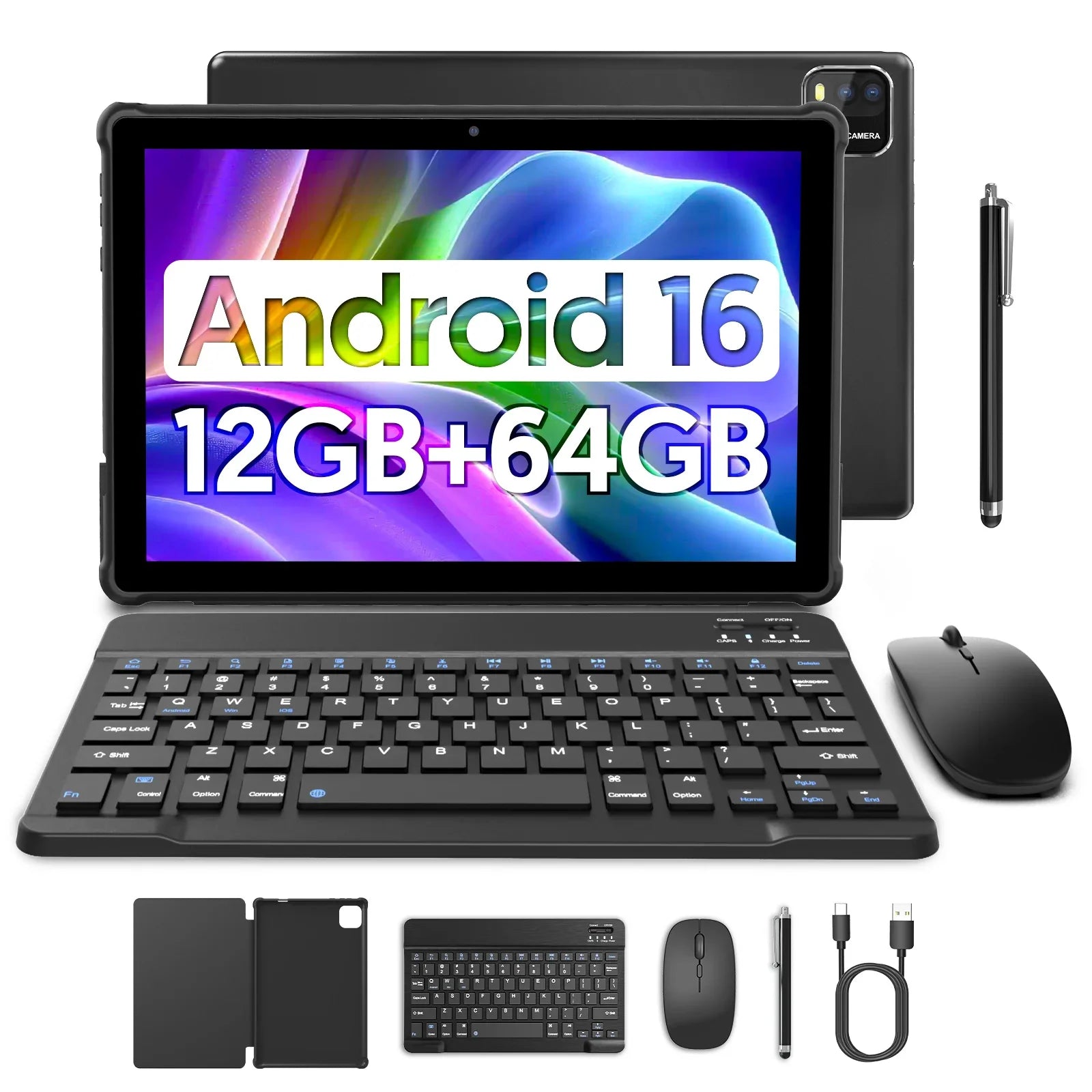 Tablet Android 16 de 10 pulgadas, 12GB RAM, 64GB ROM y batería de 6000mAh