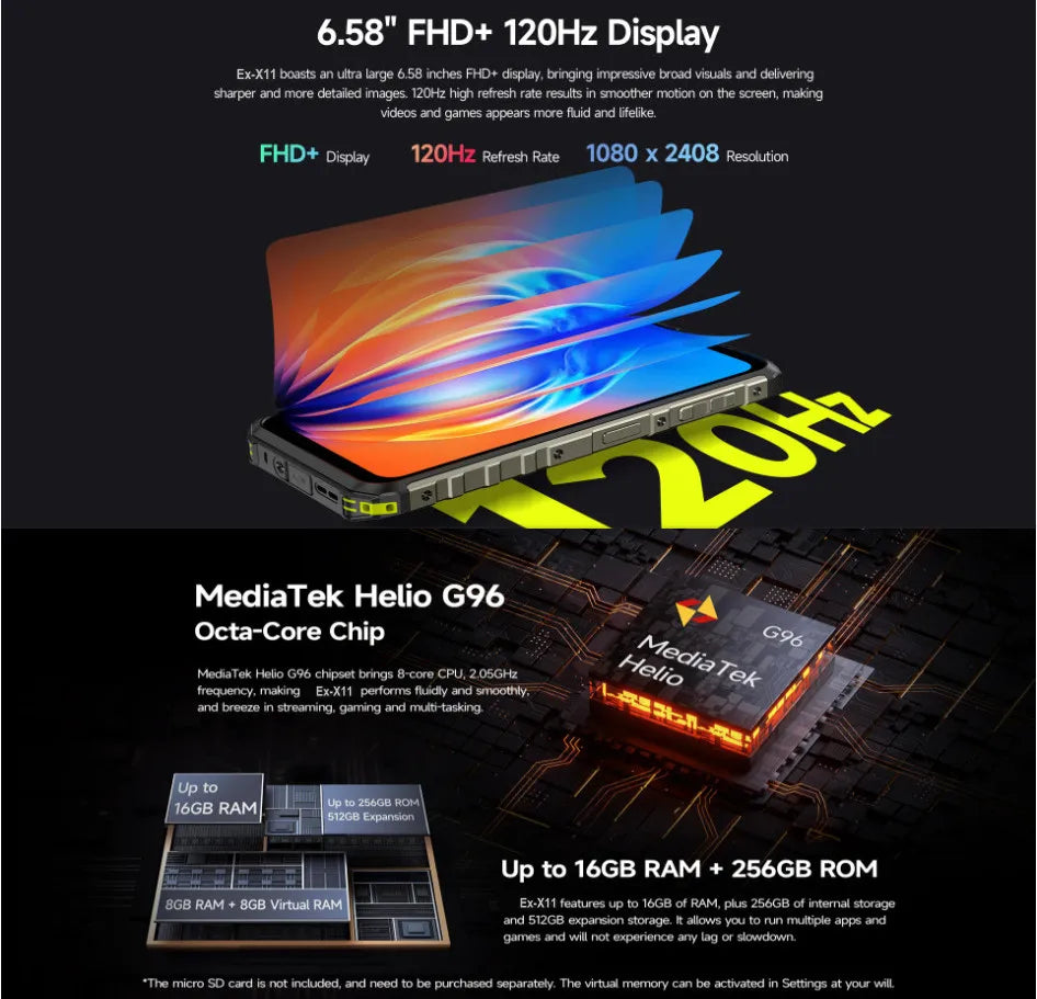Teléfono Antiespía Sin Cámara Rungee, Android 15, 8GB RAM + 256GB ROM, Pantalla de 6.58'', Batería de 6600mAh, Huella Dactilar, NFC, Teléfono Confidencial