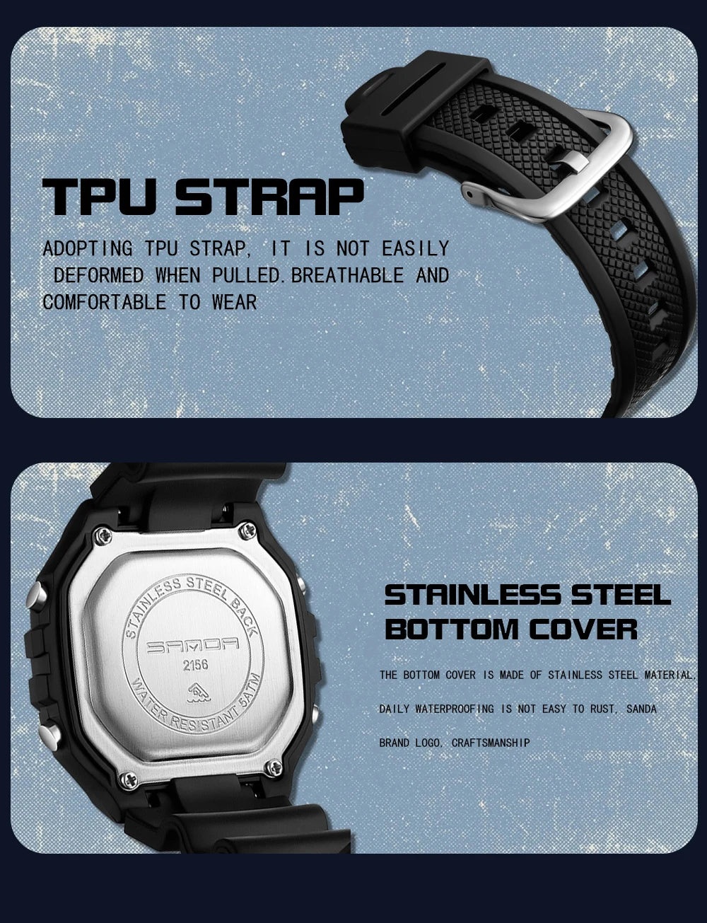 SANDA 2156 reloj de moda para hombre, relojes deportivos militares resistentes al agua, relojes de pulsera digitales Led con esfera grande del ejército, cronómetros para hombre