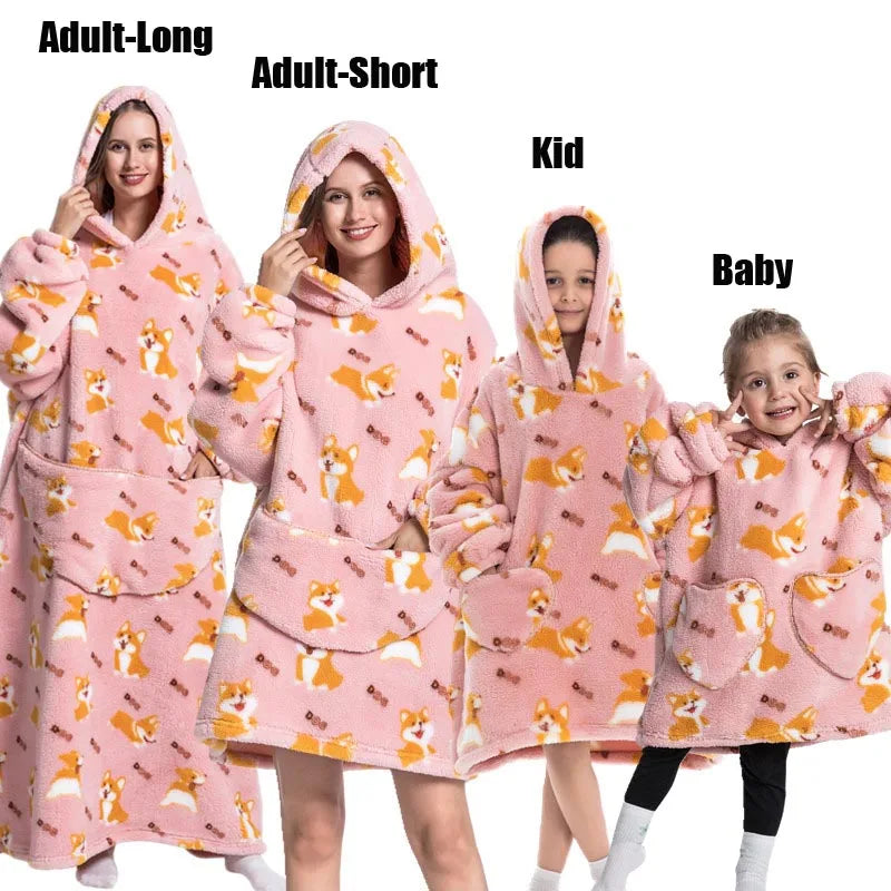 Sudaderas con capucha Extra largas de invierno para mujer, ropa de casa, sudadera de dibujos animados para adultos, jersey con bolsillo grande, mantas suaves y acogedoras de gran tamaño