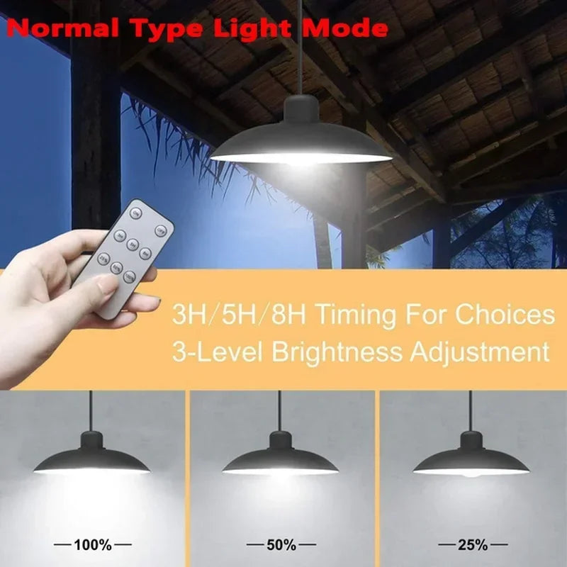 Lámpara solar para exteriores, lámpara LED impermeable, decoraciones de luz colgante de doble cabeza con control remoto para cobertizo interior, granero Roo