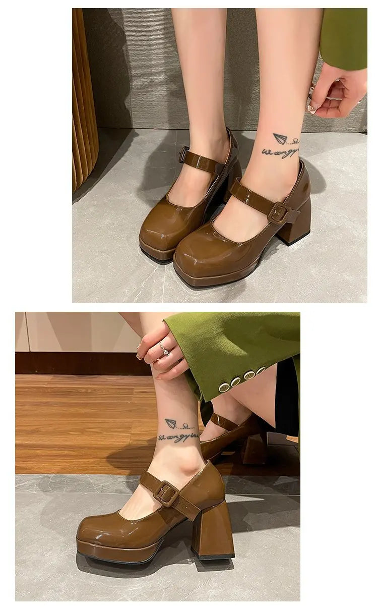 Zapatos Mary Jane Mujer con Plataforma, Punta Cuadrada y Tacón Alto