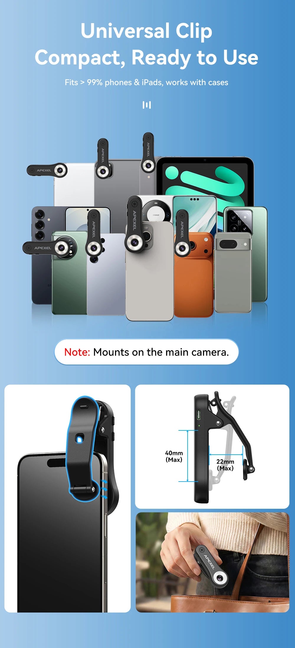 Lente Microscopio 200X APEXEL con Luz LED para Smartphones