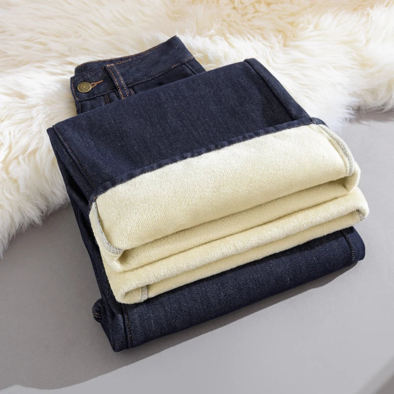 Pantalones Vaqueros Y2K con Forro Polar de Pierna Ancha